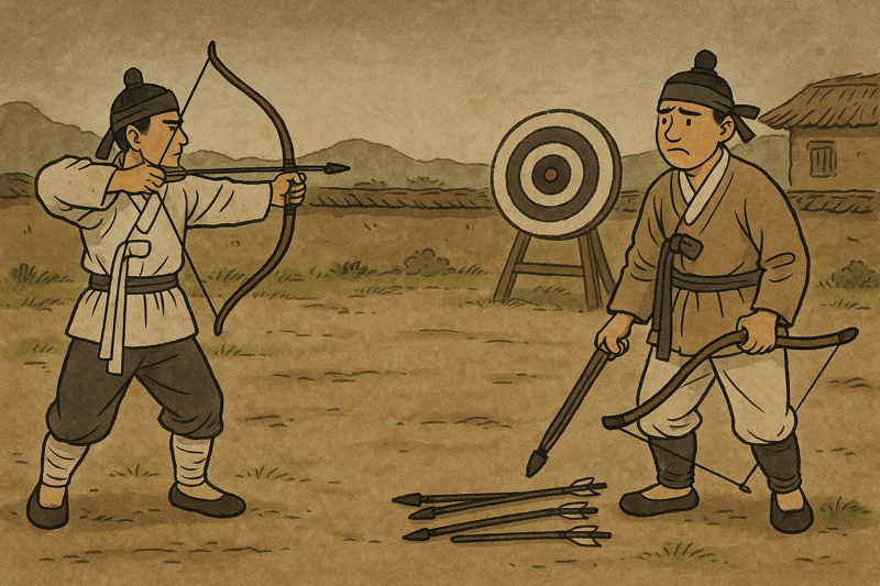 명의(名醫)의 처방은 한 개의 화살만으로도 과녁을 충분히 맞출 수 있는 것과 같고, 용의(庸醫)는 처방이 잡다하여 여러 개의 화살로도 과녁을 맞히기 어려운 것과 같다. 챗GPT에 의한 AI생성 이미지.