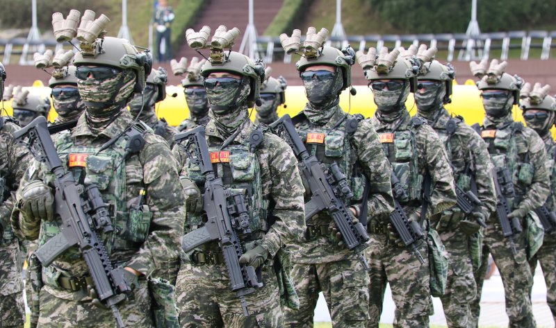 지난 29일 충남 계룡대 연병장에서 열린 제77주년 국군의날 기념식 미디어데이 행사가 진행되고 있다. 뉴스1