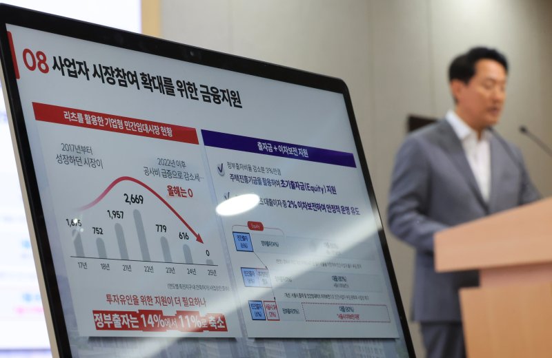 1일 서울시청 브리핑룸에서 오세훈 서울시장이 '등록 민간임대주택 활성화 방안'을 발표하고 있다. 연합뉴스