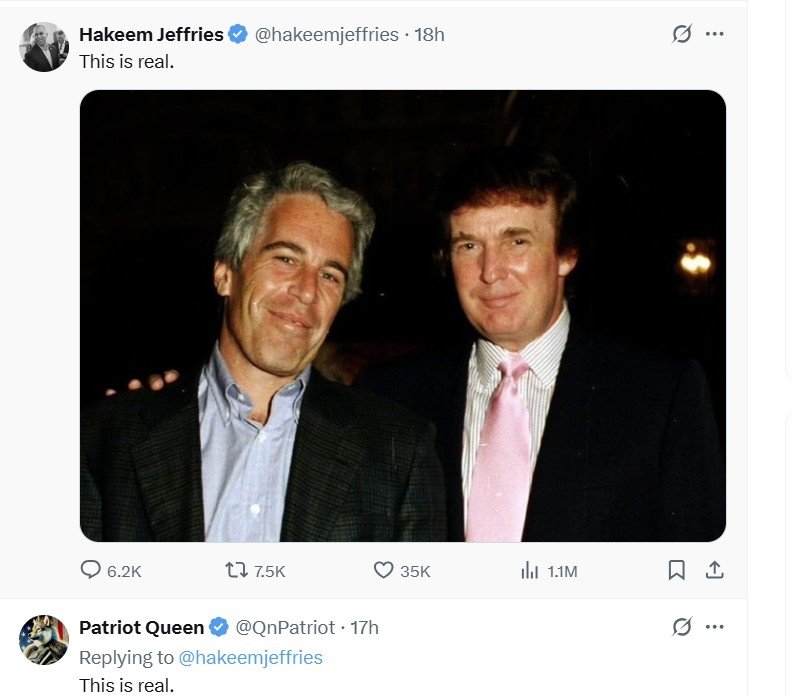 트럼프 겨냥한 하킴 제프리스 원내대표의 게시물 (출처=연합뉴스)