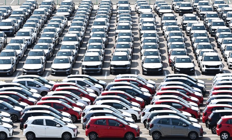 [평택=뉴시스] 김종택 기자 = 미국발 관세 영향 속에서도 양대 주력 수출품인 반도체와 자동차 수출 호조에 힘입어 한국의 9월 수출이 작년 동기보다 12.7% 증가해 역대 최대치를 경신했다.사진은 1일 경기 평택항 자동차 전용부두에 수출용 차량이 세워져 있는 모습. 2025.10.01. jtk@newsis.com