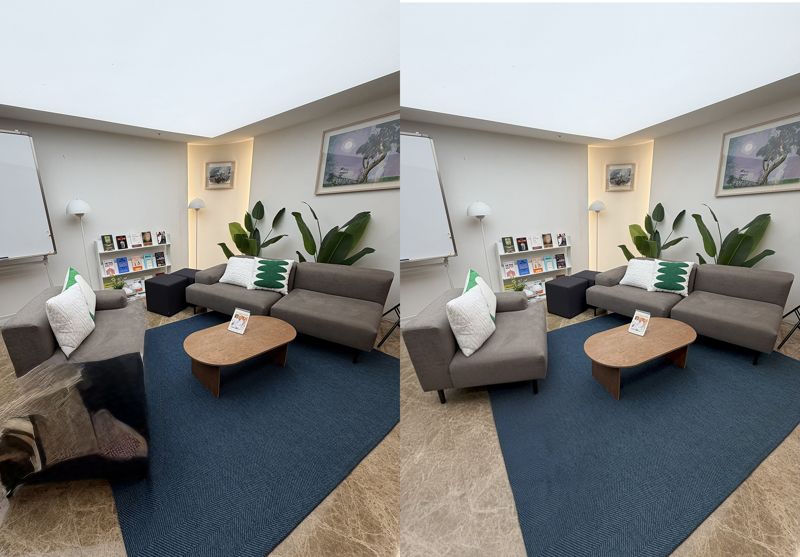 아이폰 17 프로 맥스(왼쪽)와 갤럭시 S25 울트라 AI 지우개 사용 후 사진. 사진=구자윤 기자