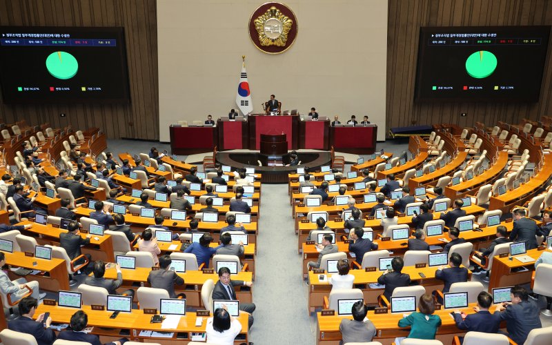 지난달 26일 서울 여의도 국회에서 열린 제429회국회(정기회) 9차 본회의에서 검찰청 폐지를 골자로 한 정부조직법 개정안이 통과되고 있다. 검찰청 폐지를 골자로 한 정부조직법 개정안이 국회를 통과하면서 1948년 8월 정부 수립과 함께 설치된 검찰청은 78년 만에 간판을 내리게 된다. 2025.9.26/뉴스1 ⓒ News1 신웅수 기자