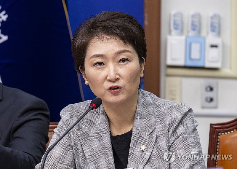 이언주 더불어민주당 의원이 민주당 최고위원회에서 발언하고 있다. 연합뉴스