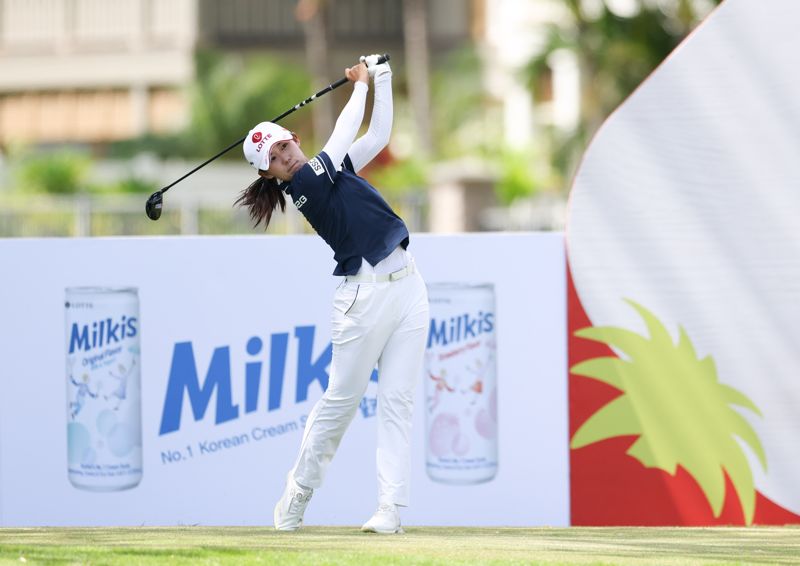 지난 5일 미국 하와이주 오아후섬 에바비치의 호아칼레이 컨트리클럽(파72)에서 열린 미국여자프로골프(LPGA) 롯데 오픈에서 황유민이 티샷을 하고 있다. 대홍기획 제공
