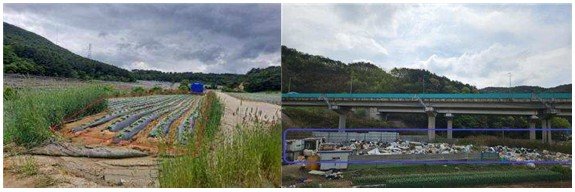 [서울=뉴시스] 메이저 바카라사이트 주사위된 도로공사 부지. 왼쪽은 강원 평창의 경작지, 오른쪽은 경북 고령에서 고물상으로 운영되는 부지의 모습. 2025.10.08. (사진=김정재 의원실 제공) photo@newsis.com *재판매 및 DB 금지