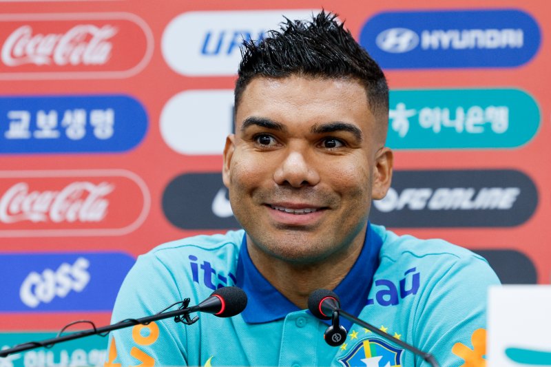 브라질 남자 축구 국가대표팀 카세미루 선수가 9일 오후 서울 마포구 월드컵경기장에서 대한민국과의 A매치 평가전을 하루 앞두고 공식 기자회견을 하고 있다. 2025.10.9/뉴스1 ⓒ News1 안은나 기자