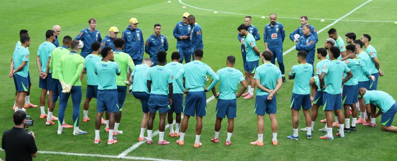 브라질 남자 축구 국가대표팀이 대한민국과의 A매치 평가전을 하루 앞둔 9일 오후 서울 마포구 월드컵경기장에서 훈련을 하고 있다. 2025.10.9/뉴스1 ⓒ News1 안은나 기자