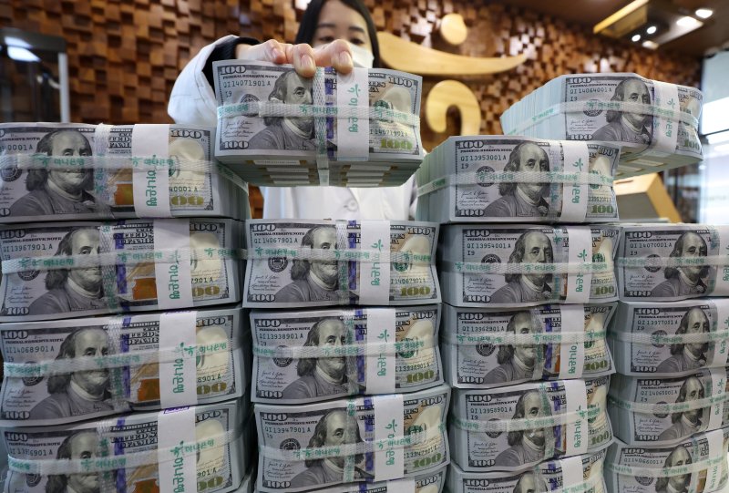 [서울=뉴시스] 이영환 기자 = 6일 오후 서울 중구 하나은행 위변조대응센터에서 직원이 달러를 정리하고 있다.한국은행이 6일 발표한 '2024년 12월 말 외환보유액'에 따르면 지난달 말 기준 외환보유고는 4156억 달러로 전월말(4153억9000만 달러)보다 2억1000만 달러 늘었다. 지난해 10월 42억8000만 달러 감소 이후 석 달 만에 상승했다. 2025.01.06. 20hwan@newsis.com