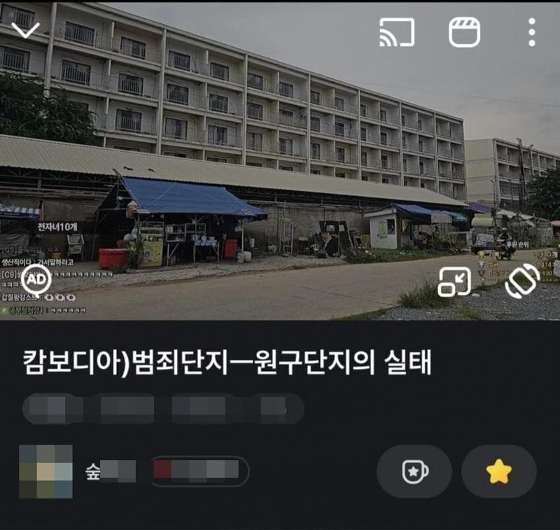 캄보디아 현지에서 생방송을 진행한 BJ 영상. /사진=온라인 커뮤니티 캡처