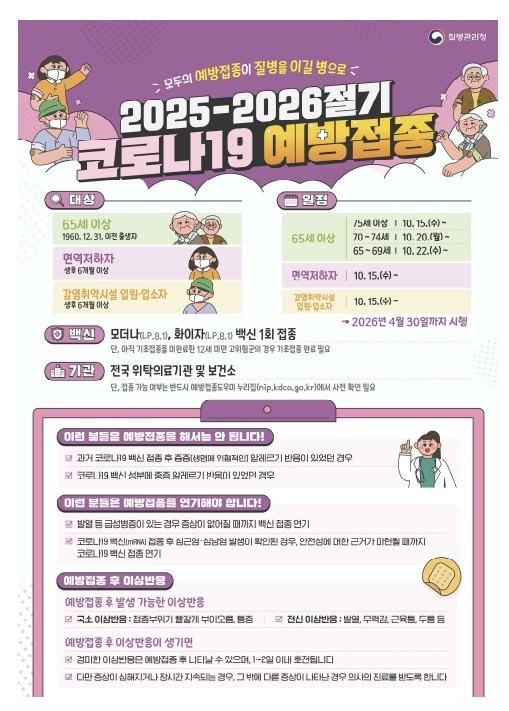 어르신 독감·코로나 무료접종…75세는 15일, 65세는 22일부터 (출처=연합뉴스)