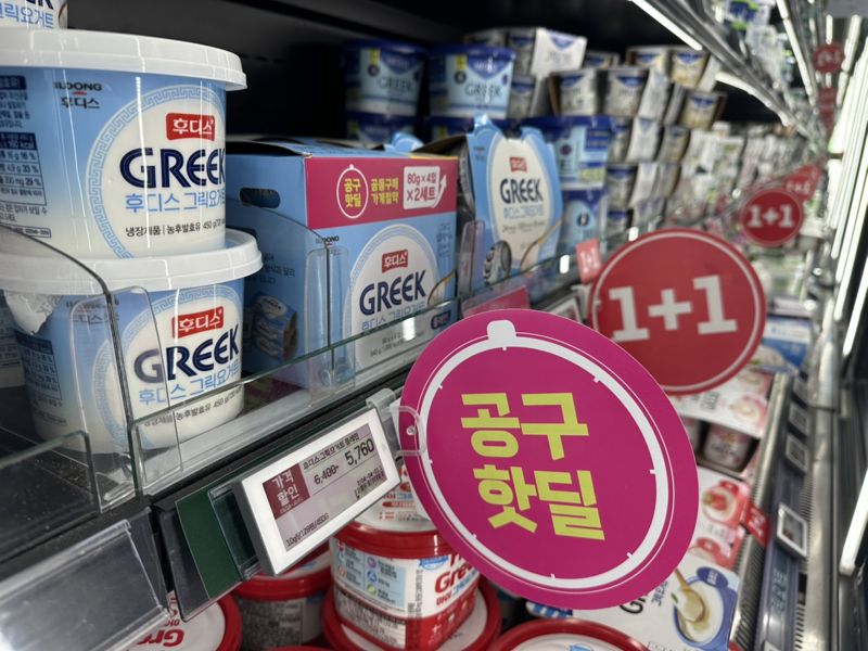서울의 한 대형마트에 '후디스 그릭요거트 플레인’ 공구 핫딜 패키지 상품이 진열돼 있다. 일동후디스 제공