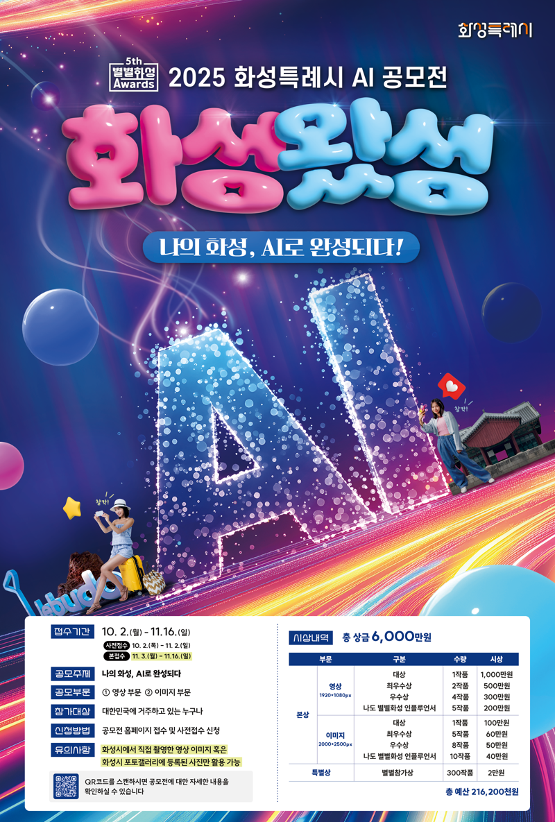 화성시, AI 공모전 '화성왔성' 11월 2일까지 사전접수...총상금 6000만원