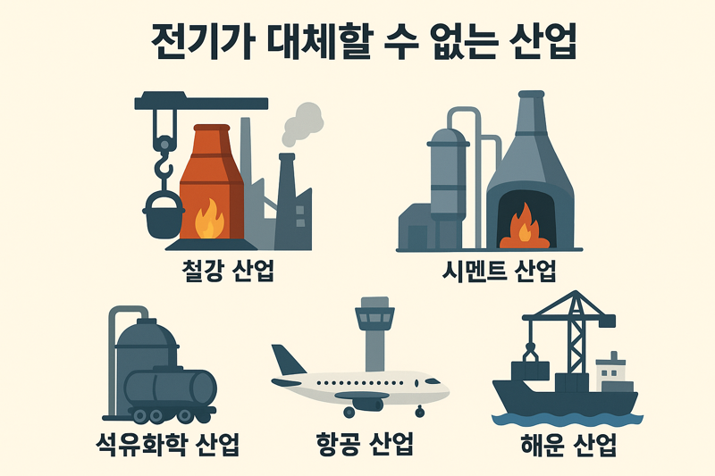 전기가 대체할 수 없는 산업에 대한 생성형 이미지. 챗GPT