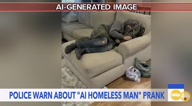 최근 SNS에서는 마치 집에 낯선 사람이 침입한 것 같은 사진을 AI로 만들어 가족에게 보낸 뒤 그 반응을 보는 'AI 노숙자 장난' 챌린지가 유행하고 있다. 챌린지 확산을 막기 위해 경찰이 자제를 요청하는 영상을 만들어 공유하기도 했다. /사진=유튜브 캡처