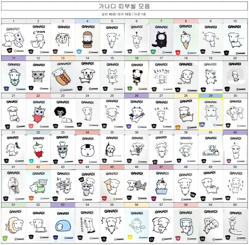 가나디 스낵 띠부실 60종 모음(X 캡처).