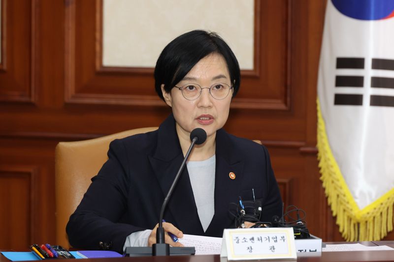 한성숙 중소벤처기업부 장관이 20일 서울 종로구 정부서울청사에서 열린 성장전략 TF 겸 경제관계장관회의에서 발언하고 있다. 사진=서동일 기자