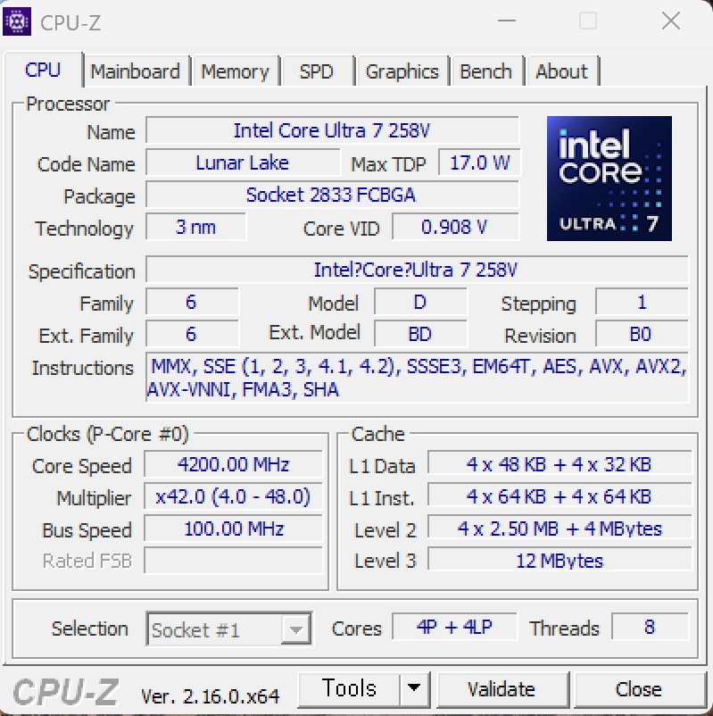 CPU-Z 앱으로 보는 HP 옴니북 X 플립 14 CPU 사양. 사진=구자윤 기자