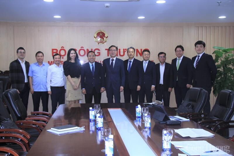 김대연 포스코인터내셔널 발전사업개발실장(오른쪽 여섯번째), 응우옌 황 롱 베트남 산업무역부 차관(왼쪽 다섯번째)과 양측 관계자들이 기념사진을 촬영하고 있다. 베트남 산업무역부 제공