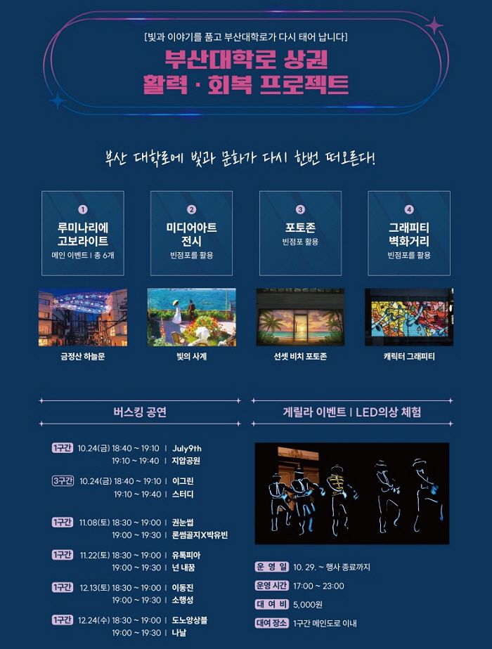 ‘부산대 대학로 상권 회복 프로젝트, 빛거리 운영 행사’ 개요 리플릿. 부산 금정구 제공