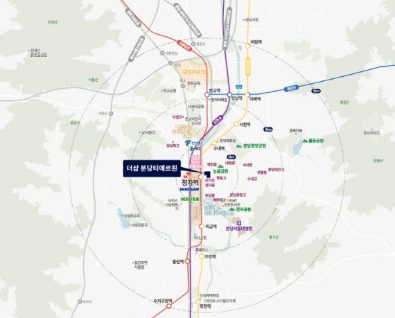 더샵 분당티에르원 광역위치도(출처 느티마을 3단지 리모델링주택조합)