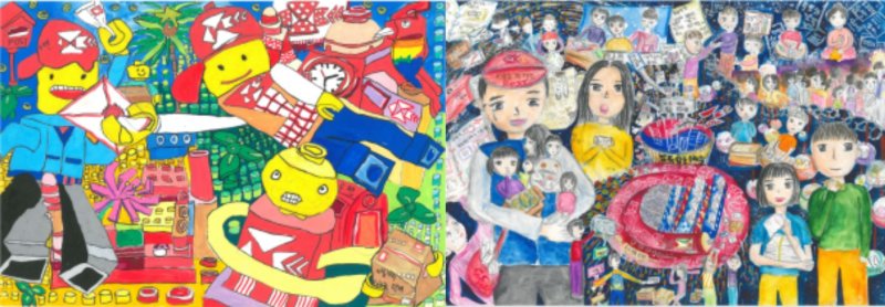 초등 저학년 대상(김태율) '내가 만든 우체국 장난감 블록'(왼쪽)·초등 고학년 대상(오서윤) '소망함으로 전하는 남·북 합동 우체국'(우정사업본부 제공)