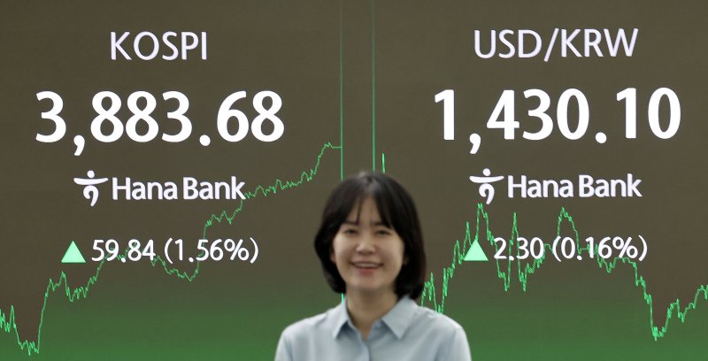 22일 서울 중구 하나은행 딜링룸 현황판에 코스피 지수 등이 표시되고 있다.사진=연합뉴스