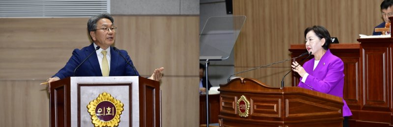 시정질문 주고 받는 강기정 광주시장과 박미정 광주시의원 (출처=연합뉴스)