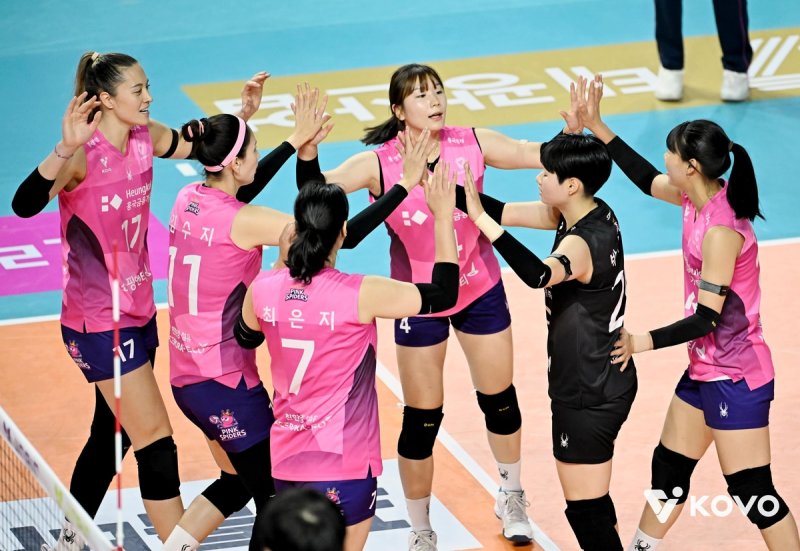 파이팅 외치는 흥국생명 선수들 (출처=연합뉴스)