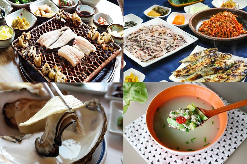 전남 광양시는 '광양 섬진강 재첩잡이 손틀어업'이 국내 어업 분야 최초로 세계중요농업유산(GIAHS)으로 등재된 것을 계기로 재첩을 비롯해 장어, 전어, 벚굴 등 광양 4대 수산물의 'K-푸드화'에 본격 나선다고 23일 밝혔다.(위쪽 왼쪽부터 시계 방향으로) '초남 장어구이', '가을 제철 전어', '섬진강 재첩', '봄철 별미 벚굴'. 광양시 제공
