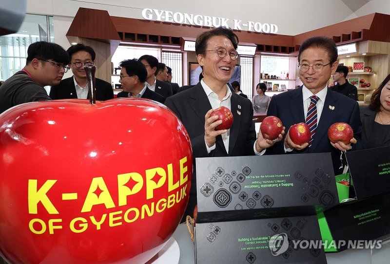 APEC 정상회의 경제 전시장 방문한 김민석 총리와 이철우 경북도지사 (출처=연합뉴스)