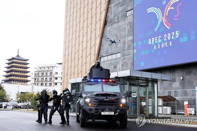 APEC 회의장서 드론 제압 훈련하는 경찰 (출처=연합뉴스)