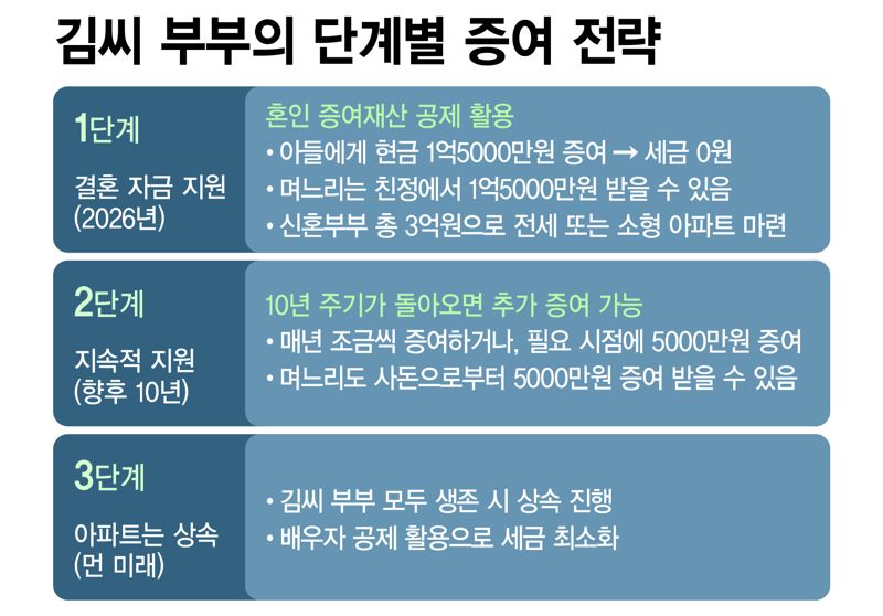 김씨 부부의 단계별 증여계획 /그래픽=정기현 기자