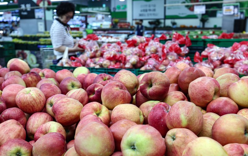 서울 시내 한 대형마트에 진열된 사과.ⓒ News1 김도우 기자