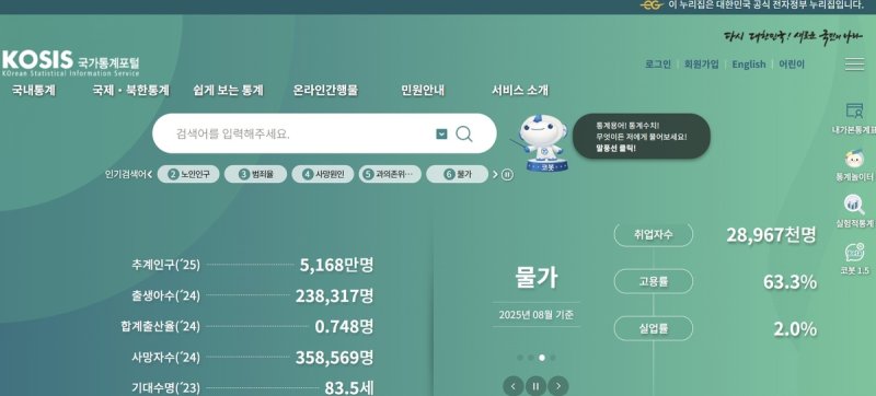 정상 운영중인 국가통계포털(KOSIS) (출처=연합뉴스)