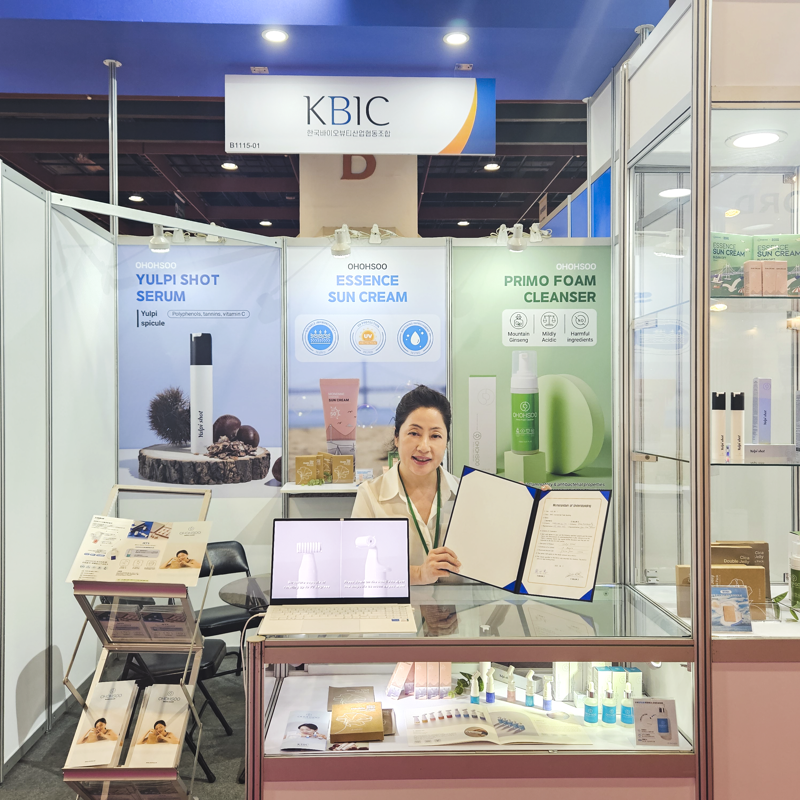 지난 8월 15일 k뷰티 엑스포 타이페이에 참석한 한국바이오뷰티산업협동조합 현명희 이사장. 소상공인시장진흥공단 제공