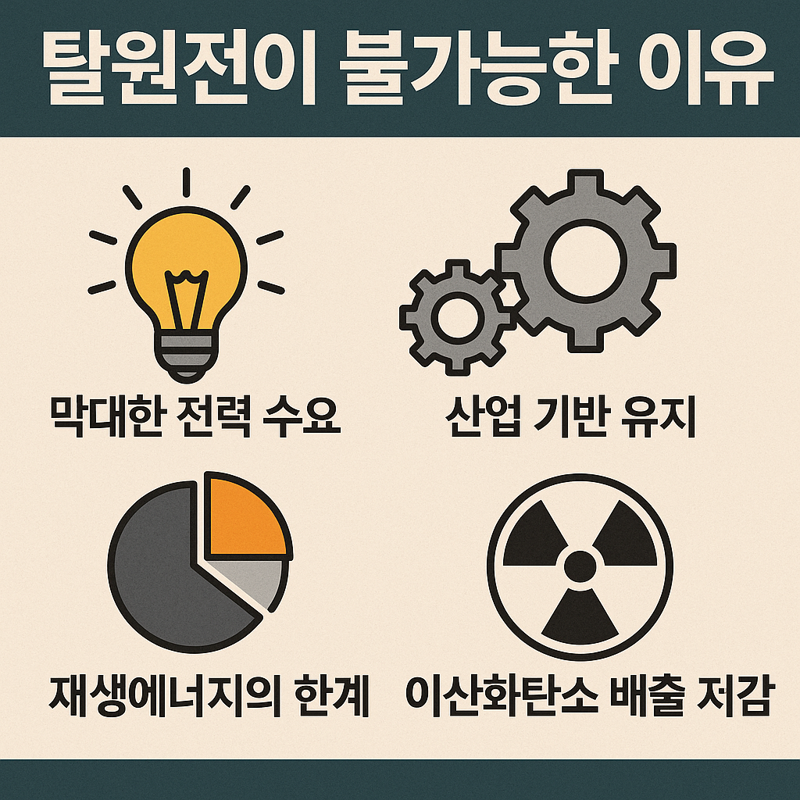 탈원전이 불가능한 이유에 대한 생성형 이미지. 챗GPT