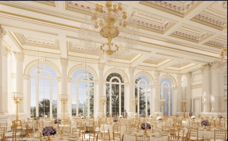[서울=뉴시스] 백악관 X(옛 트위터)에 올려진 대형 연회장 렌더링 사진이 금빛 장식으로 화려하다. 2025.08.01. *재판매 및 DB 금지