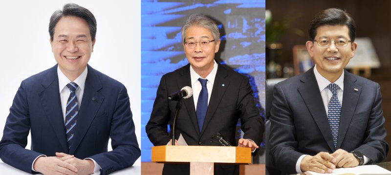 [서울=뉴시스]왼쪽부터 진옥동 신한금융지주 회장, 임종룡 우리금융지주 회장, 빈대인 BNK금융지주 회장.