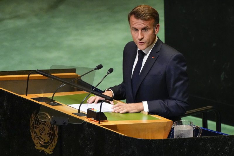 [뉴욕=신화/뉴시스] 에마뉘엘 마크롱 프랑스 대통령이 지난 9월22일(현지 시간) 미국 뉴욕의 유엔 본부에서 발언하고 있다. 2025.10.26.