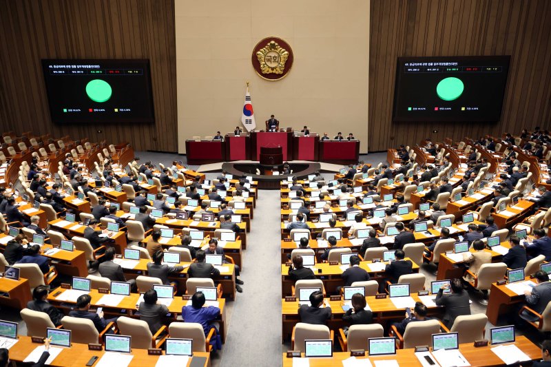 26일 오후 서울 여의도 국회 본회의장에서 열린 제429회 국회(정기회) 제10차 본회의에서 응급의료에 관한 법률 일부개정법률안(대안)이 가결되고 있다. 뉴시스