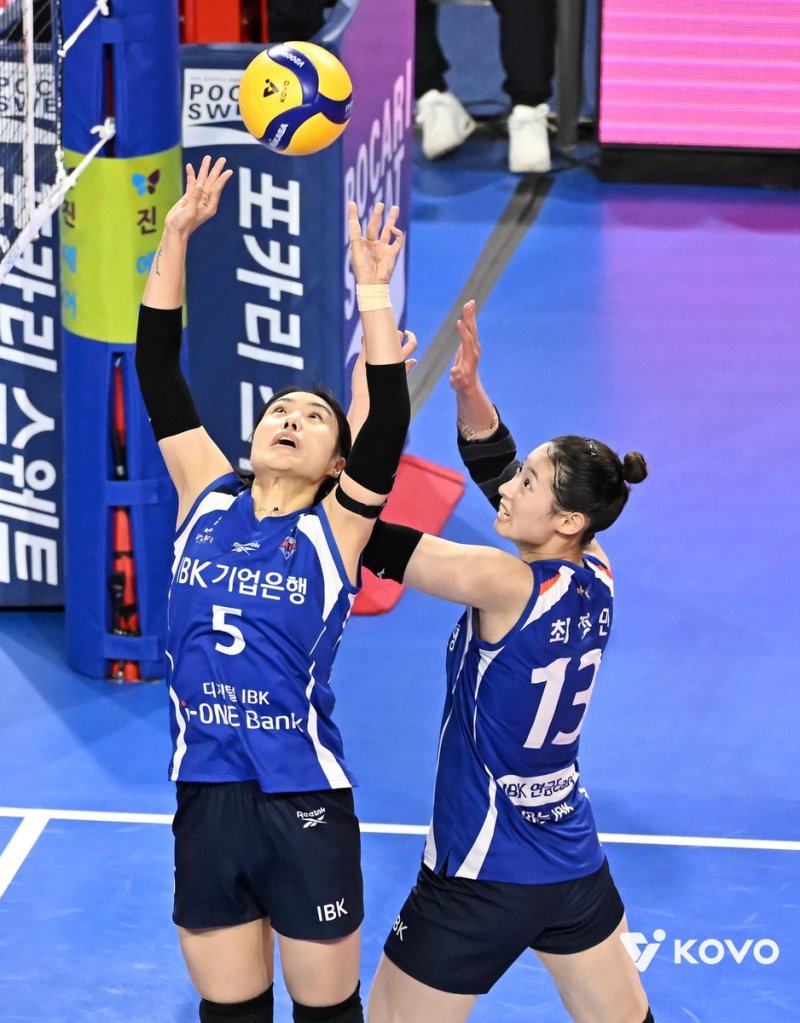 토스하는 IBK기업은행의 세터 김하경(5번) (출처=연합뉴스)