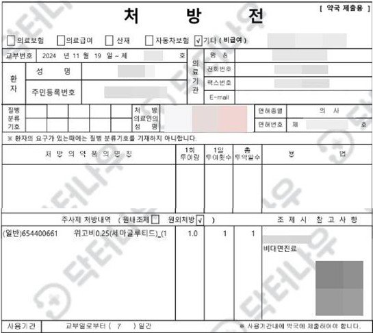 위고비 처방전 (출처=연합뉴스)