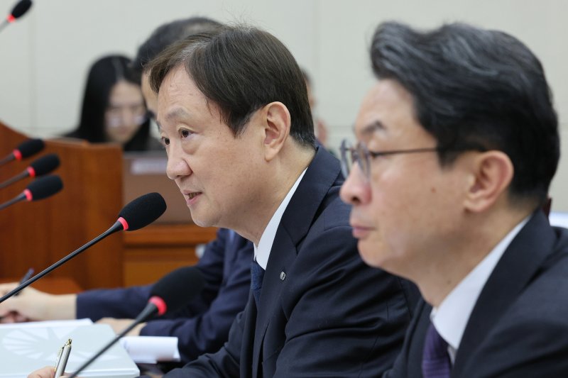 이찬진 금융감독원장이 27일 서울 여의도 국회 정무위원회에서 열린 금융위원장·금융감독원에 대한 종합감사에서 답변하고 있다. 뉴스1 제공.