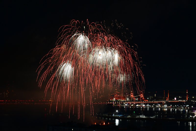 29일 경북 포항시 영일대해수욕장에서 APEC 2025 정상회의 성공 개최를 기원하는 드론 아트 쇼와 불꽃쇼가 펼쳐지고 있다. 2025.10.29/뉴스1 ⓒ News1 최창호 기자