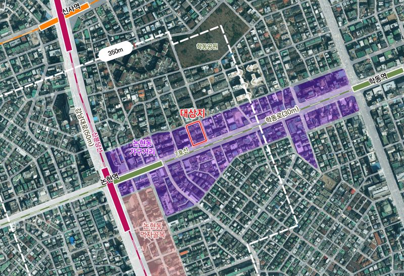 강남구 논현동 55-16번지 일대 위치도. 서울시 제공