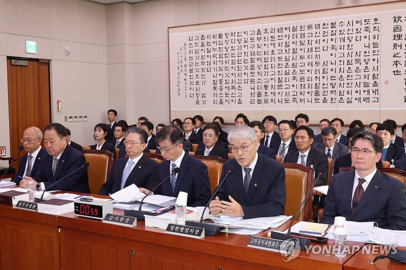 답변하는 천대엽 법원행정처장 (출처=연합뉴스)