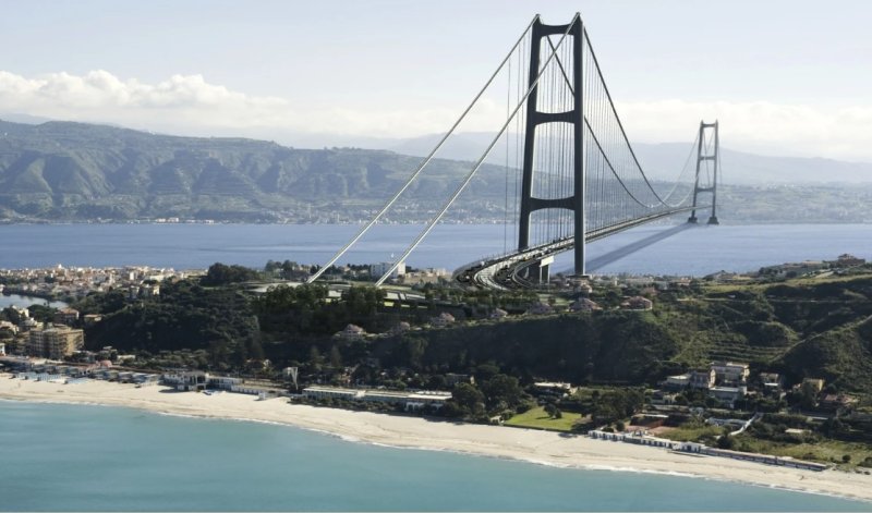 [AP/뉴시스] 이탈리아 본토와 시칠리아섬을 연결하는 메시나 해협 대교 조감도.2025.08.07. *재판매 및 DB 금지