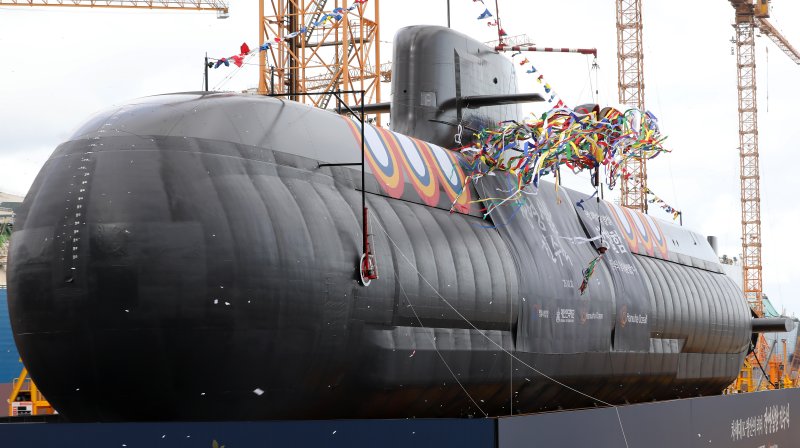 22일 오후 경남 거제 한화오션 거제사업장에서 장보고-Ⅲ Batch-Ⅱ 1번함인 장영실함 진수식이 열리고 있다. 2025.10.22/뉴스1 ⓒ News1 윤일지 기자