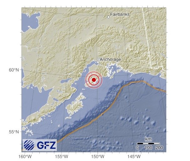 미국 알래스카에서 30일(현지시간) 규모 5.7의 지진이 발생했다고 로이터 통신이 보도했다. (독일 지구과학연구센터 홈페이지)